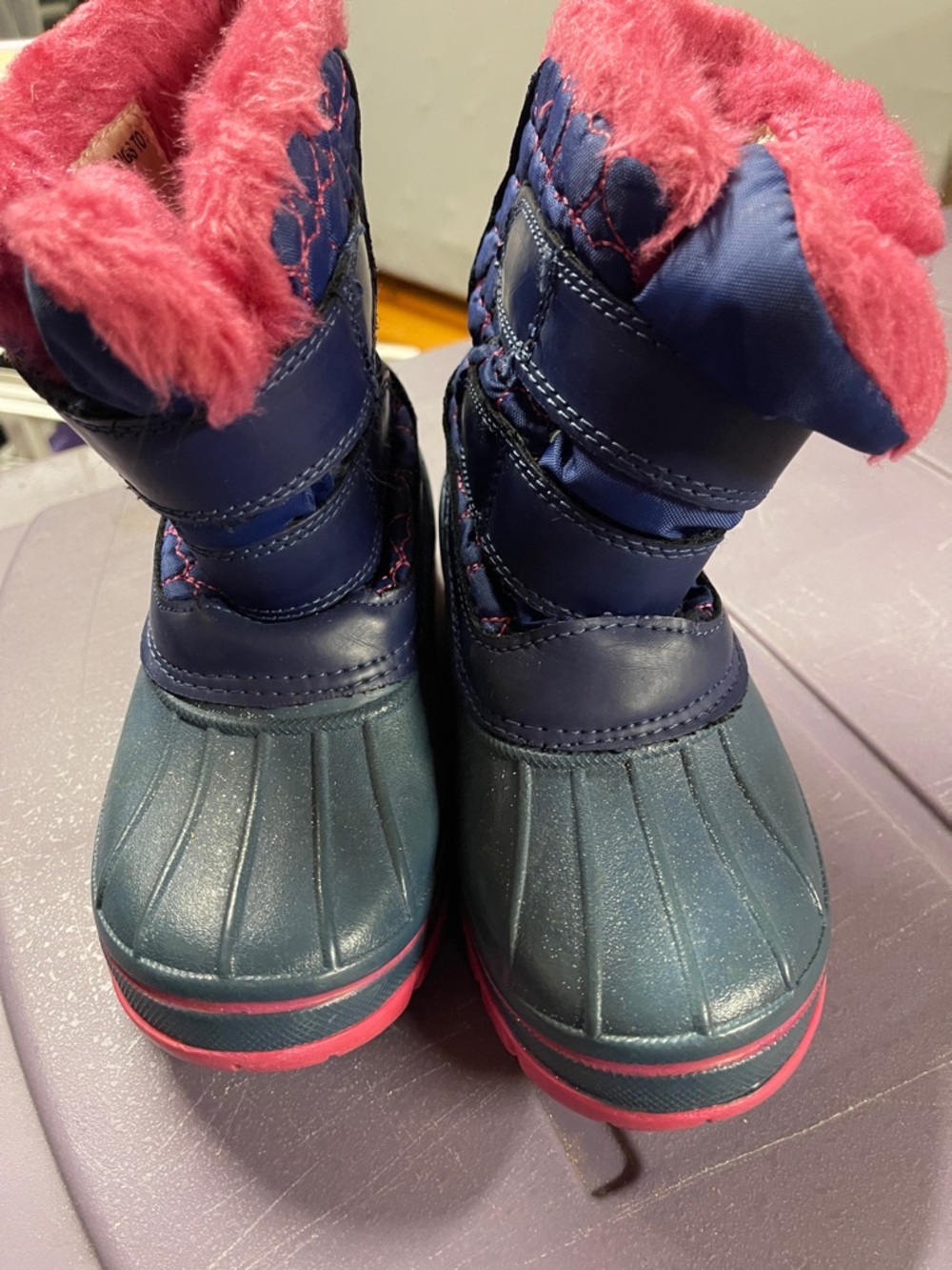 Kids Waterproof Navy and Pink Snow Boots - Cozy Fleece Lining